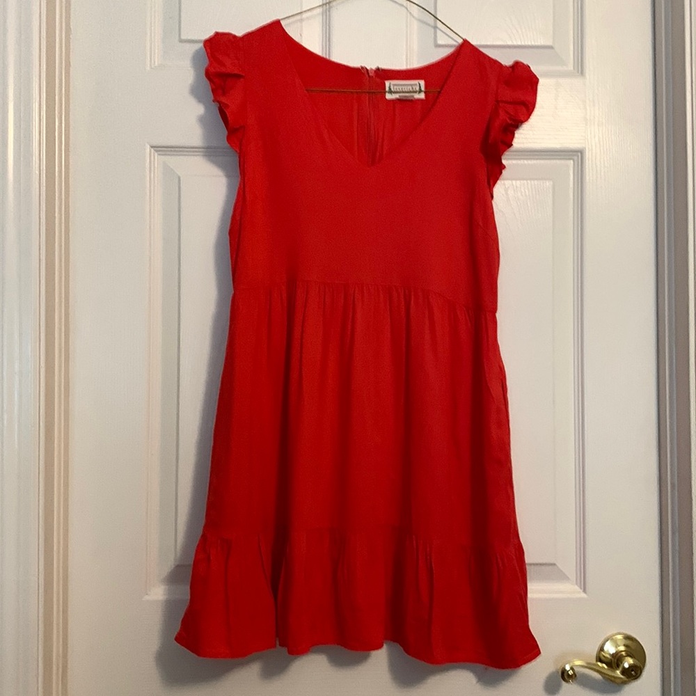 LoveRiche Ruffle Sleeve Coral Dress with Pockets, size M